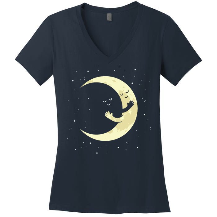 Moon Hug Sky Filled With Stars Women's V-Neck T-Shirt