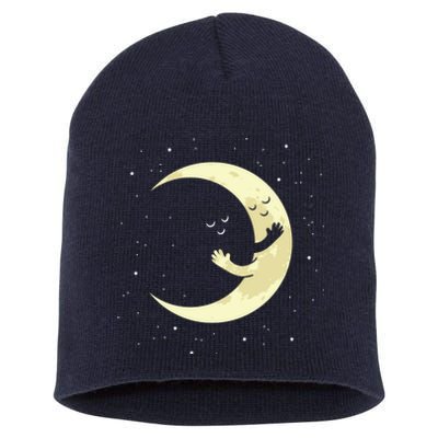 Moon Hug Sky Filled With Stars Short Acrylic Beanie