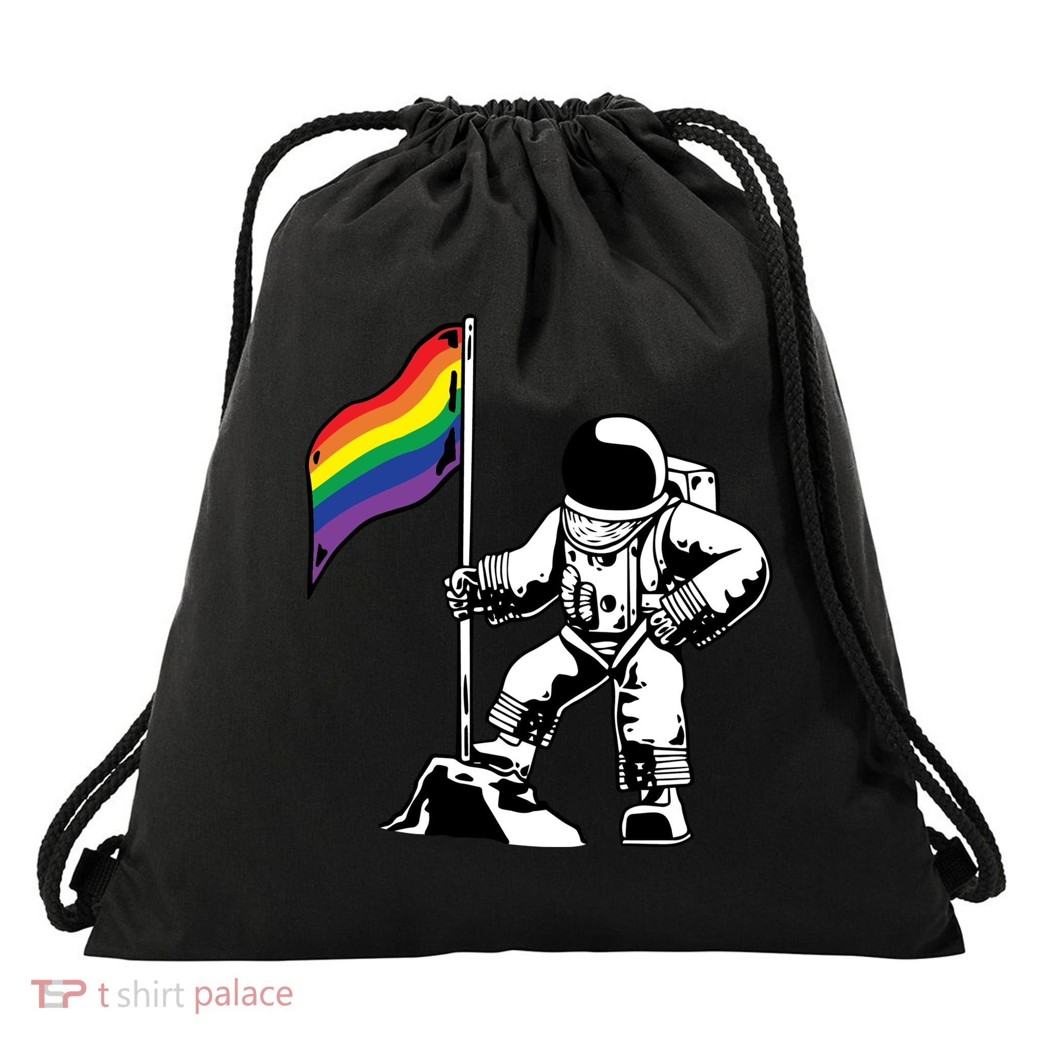 Moon Landing In Space Gay Pride Drawstring Bag
