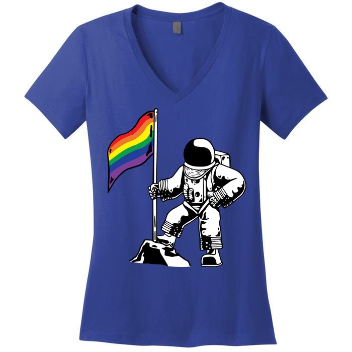 Moon Landing In Space Gay Pride Women's V-Neck T-Shirt