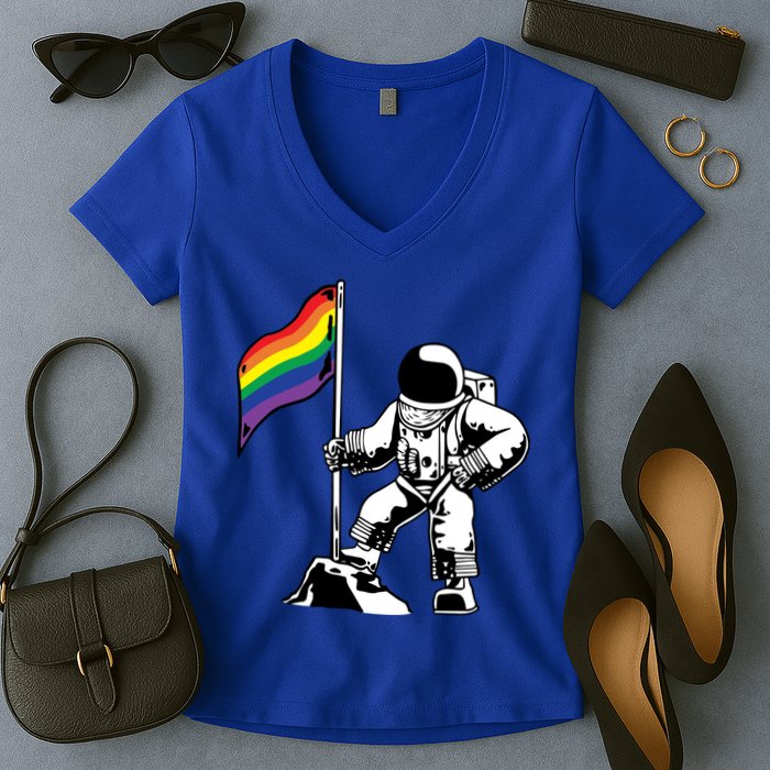 Moon Landing In Space Gay Pride Women's V-Neck T-Shirt