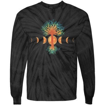 Moon Phases Tree Of Life Tie-Dye Long Sleeve Shirt