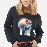 Moon Play Graphic Cropped Pullover Crew
