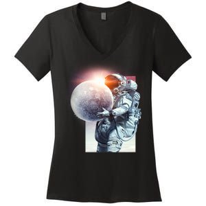 Moon Play Graphic Women's V-Neck T-Shirt