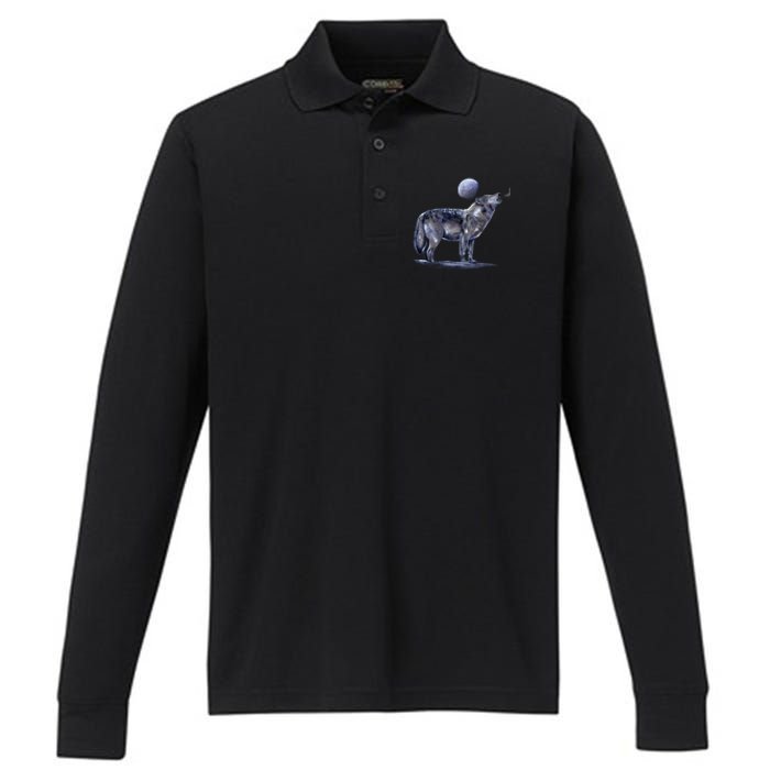 Moon Wolf Performance Long Sleeve Polo