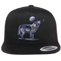 Moon Wolf Flat Bill Trucker Hat