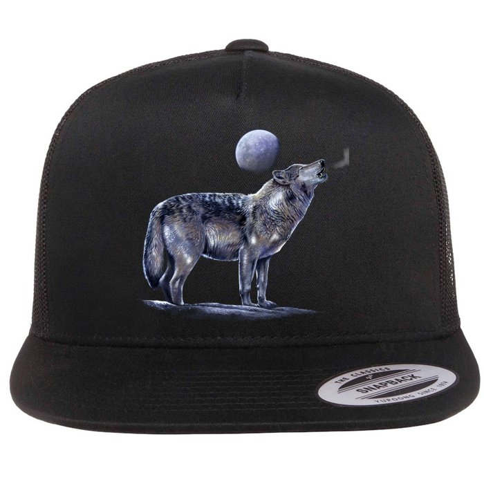 Moon Wolf Flat Bill Trucker Hat