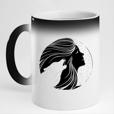 Moon Wolf Illustration 11oz Black Color Changing Mug