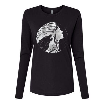 Moon Wolf Illustration Womens Cotton Relaxed Long Sleeve T-Shirt