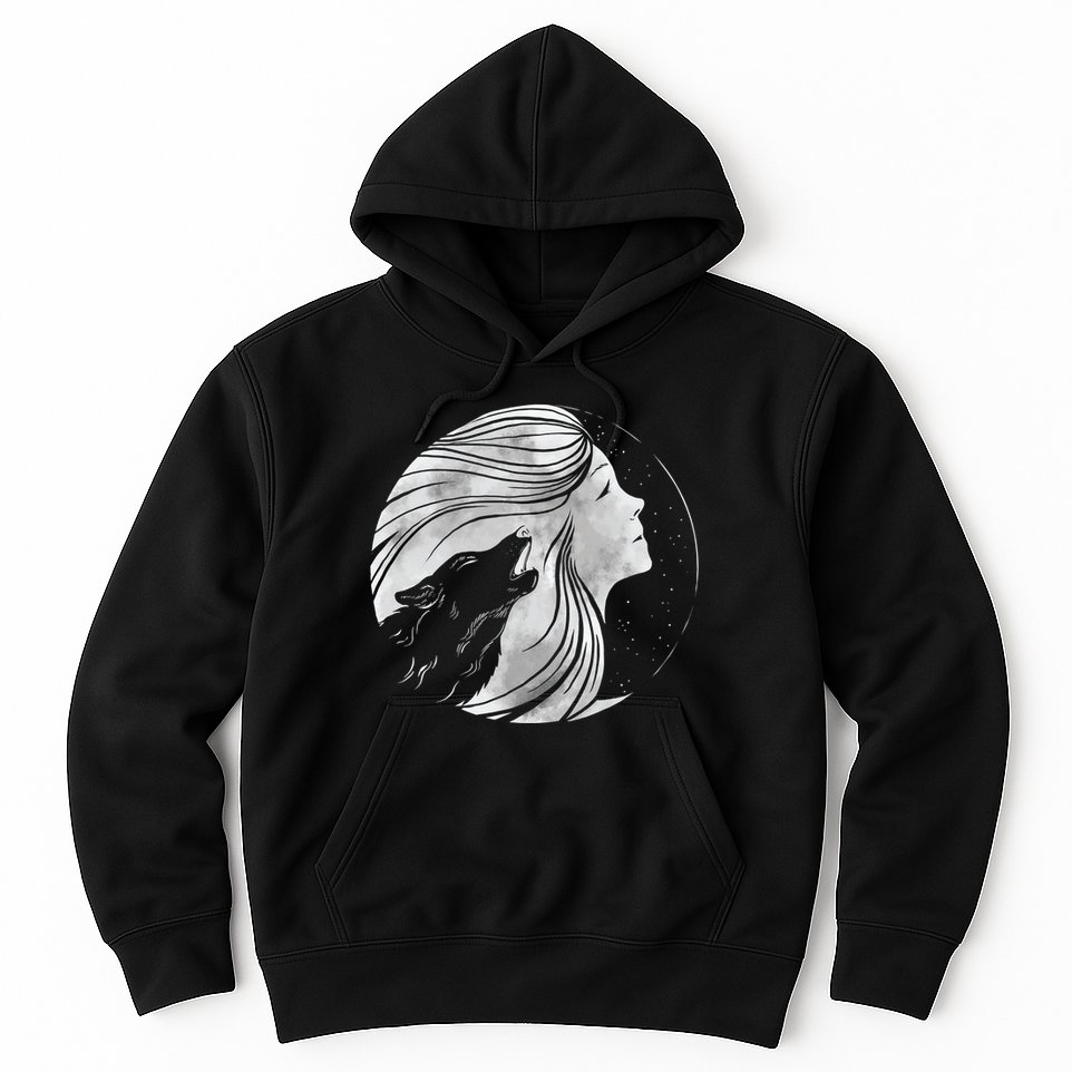 Moon Wolf Illustration Hoodie
