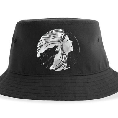 Moon Wolf Illustration Sustainable Bucket Hat