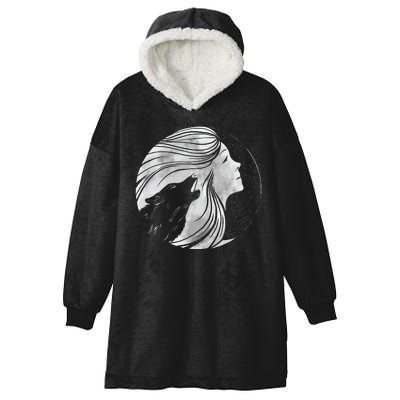 Moon Wolf Illustration Hooded Wearable Blanket