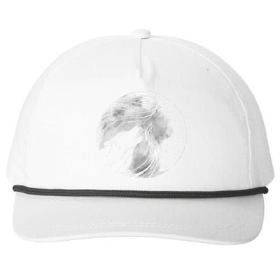 Moon Wolf Illustration Snapback Five-Panel Rope Hat