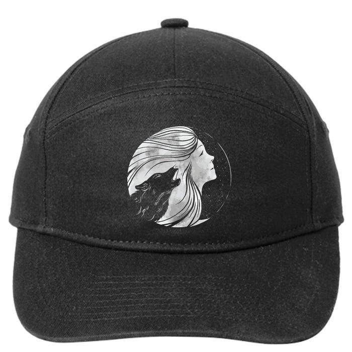 Moon Wolf Illustration 7-Panel Snapback Hat