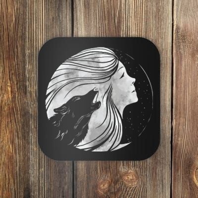 Moon Wolf Illustration Coaster