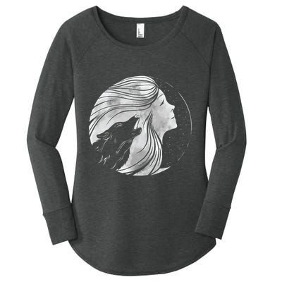 Moon Wolf Illustration Women's Perfect Tri Tunic Long Sleeve Shirt