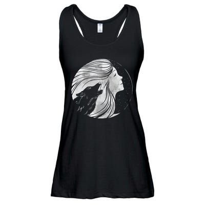 Moon Wolf Illustration Ladies Essential Flowy Tank