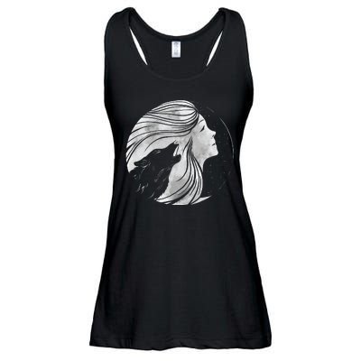 Moon Wolf Illustration Ladies Essential Flowy Tank