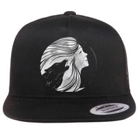 Moon Wolf Illustration Flat Bill Trucker Hat