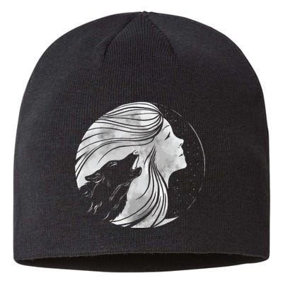 Moon Wolf Illustration Sustainable Beanie