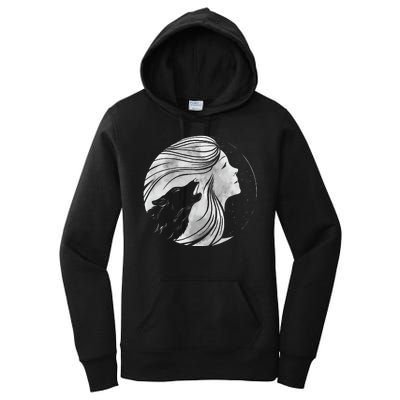 Moon Wolf Illustration Women's Pullover Hoodie