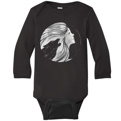 Moon Wolf Illustration Baby Long Sleeve Bodysuit