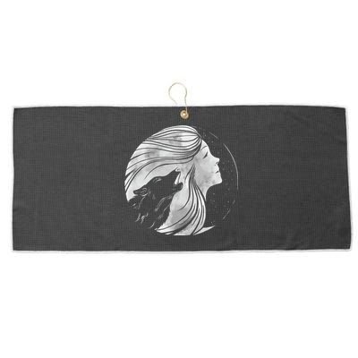 Moon Wolf Illustration Large Microfiber Waffle Golf Towel