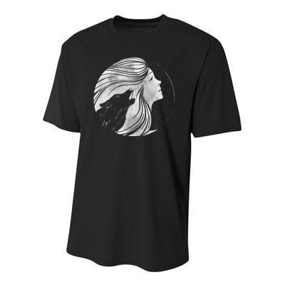 Moon Wolf Illustration Youth Performance Sprint T-Shirt