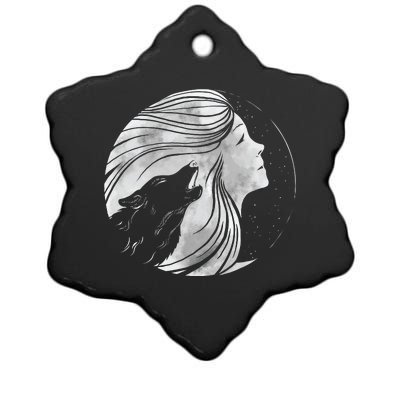 Moon Wolf Illustration Ceramic Star Ornament