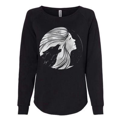 Moon Wolf Illustration Womens California Wash Sweatshirt