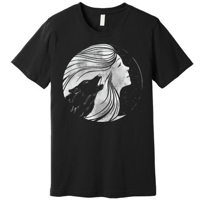 Moon Wolf Illustration Premium T-Shirt