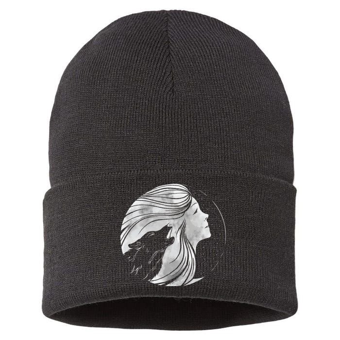 Moon Wolf Illustration Sustainable Knit Beanie