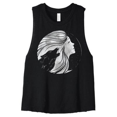 Moon Wolf Illustration Women's Racerback Cropped Tank