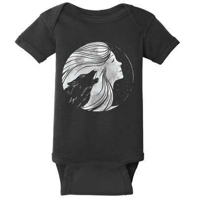 Moon Wolf Illustration Baby Bodysuit