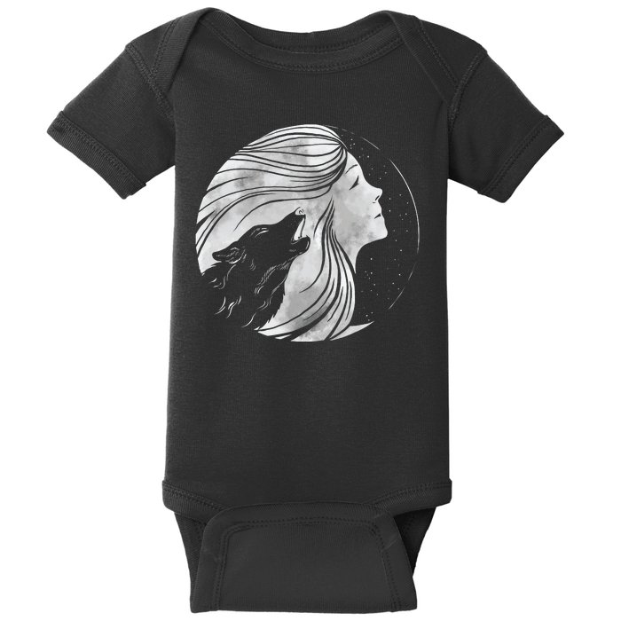 Moon Wolf Illustration Baby Bodysuit