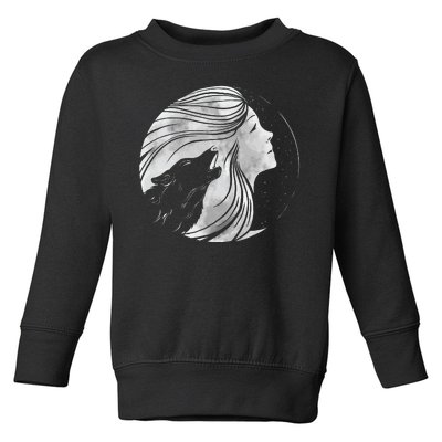 Moon Wolf Illustration Toddler Sweatshirt