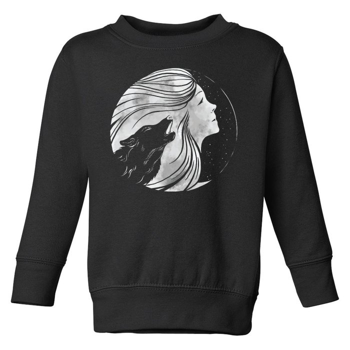 Moon Wolf Illustration Toddler Sweatshirt