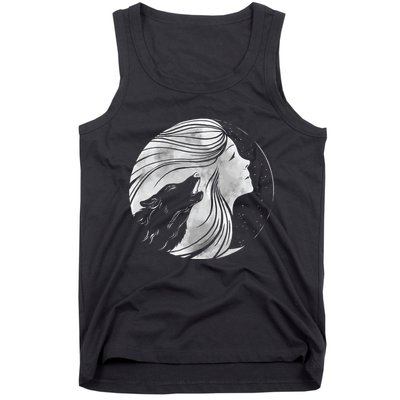 Moon Wolf Illustration Tank Top