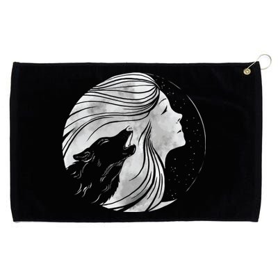 Moon Wolf Illustration Grommeted Golf Towel