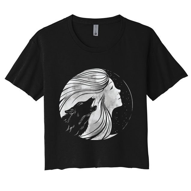 Moon Wolf Illustration Crop Top