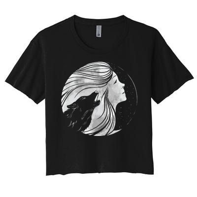 Moon Wolf Illustration Women's Crop Top Tee