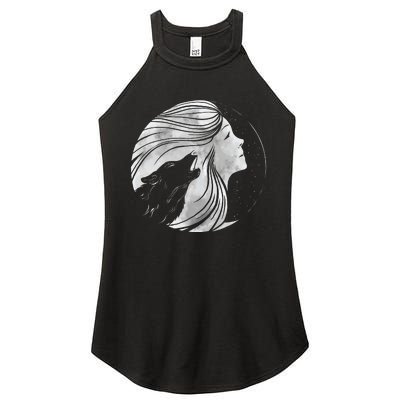 Moon Wolf Illustration Women's Perfect Tri Rocker Tank