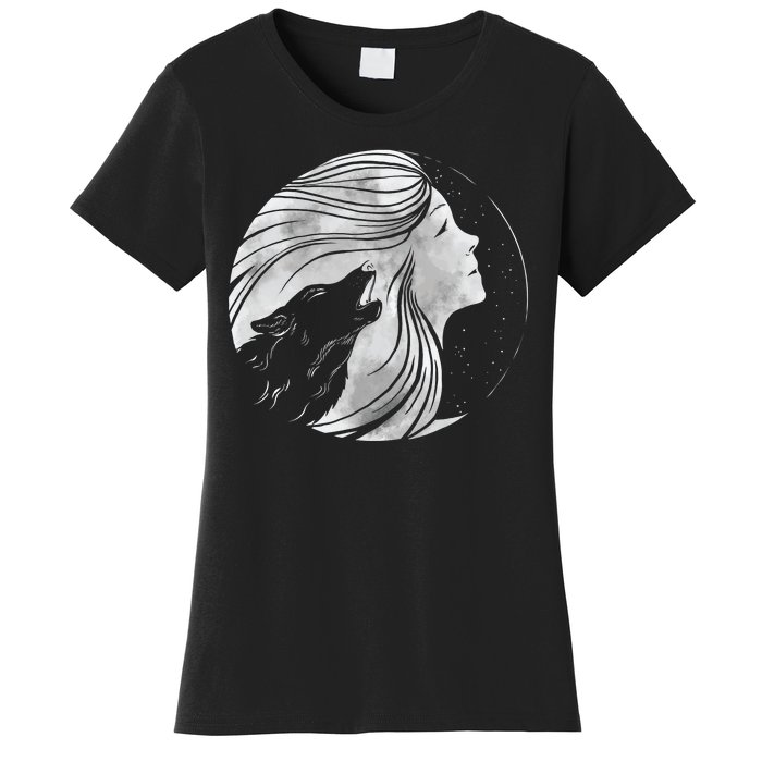 Moon Wolf Illustration Women's T-Shirt