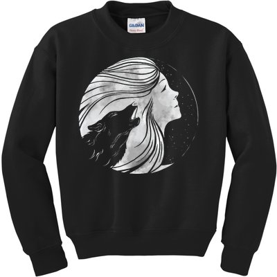 Moon Wolf Illustration Kids Sweatshirt