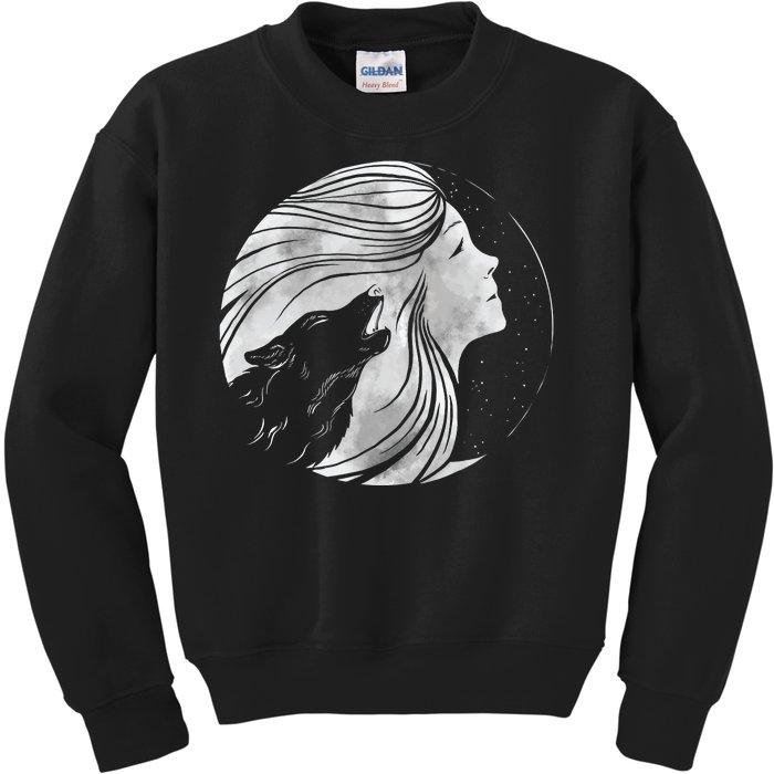 Moon Wolf Illustration Kids Sweatshirt