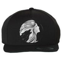 Moon Wolf Illustration Wool Snapback Cap