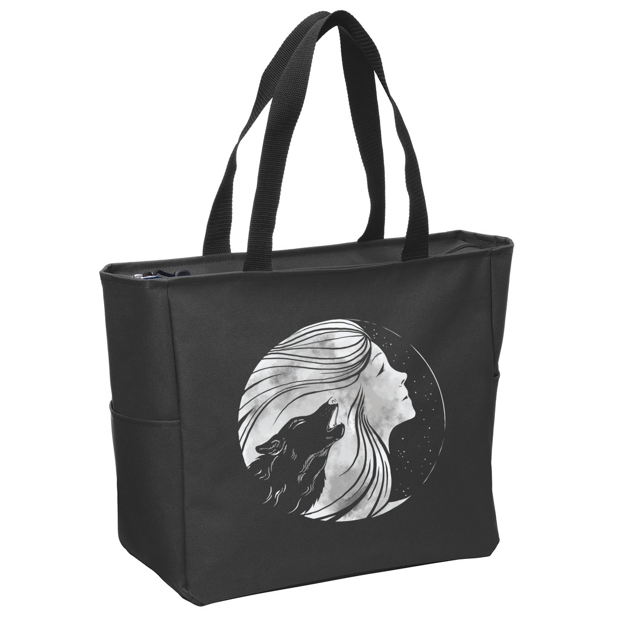 Moon Wolf Illustration Zip Tote Bag