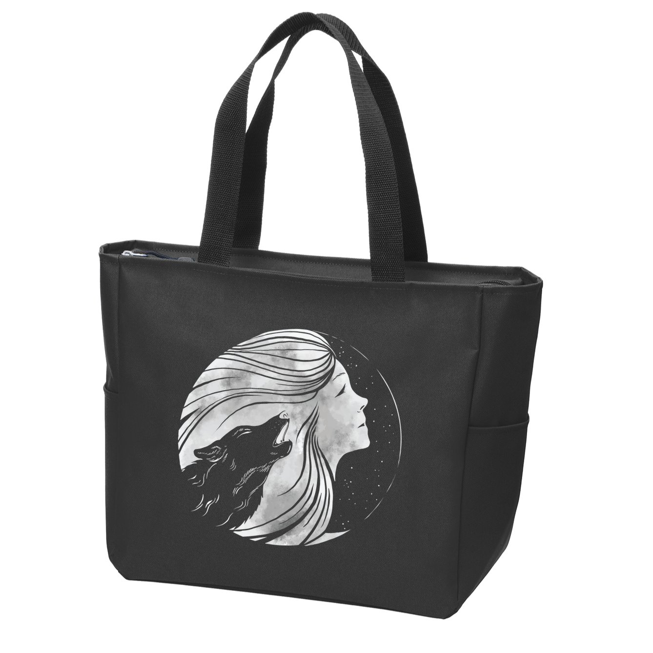 Moon Wolf Illustration Zip Tote Bag