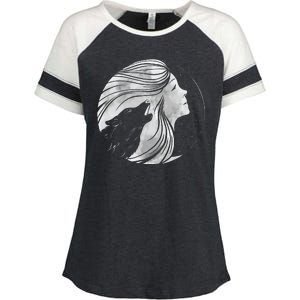 Moon Wolf Illustration Enza Ladies Jersey Colorblock Tee