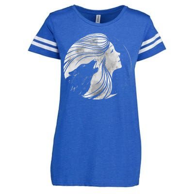 Moon Wolf Illustration Enza Ladies Jersey Football T-Shirt